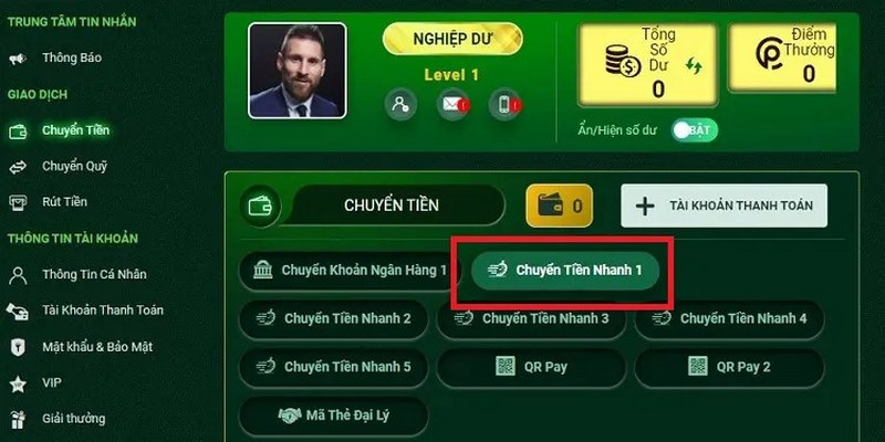 Chuyển khoản nhanh được nhiều người chơi lựa chọn để gửi tiền